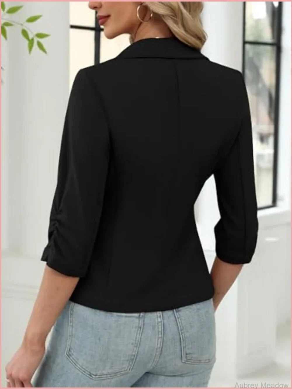 3/4 Sleeve Knit Blazer - Stretch Slim Fit Business Work Jacket with Pockets